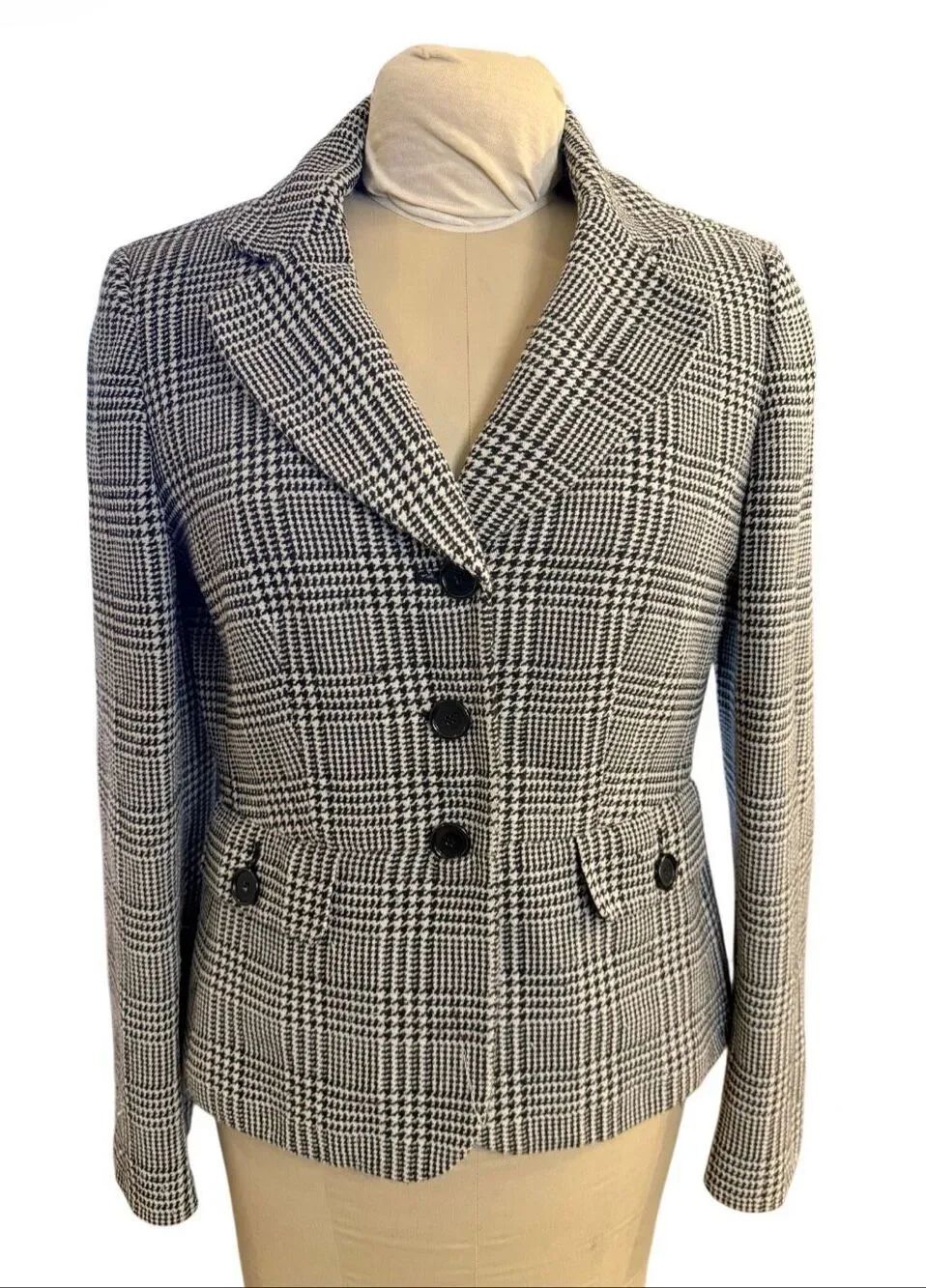 Ann Taylor Houndstooth Blazer Sz. 10 Wool Blend Classic Professional Career
